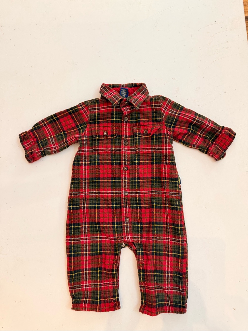 Oshkosh red plaid flannel one piece jumpsuit